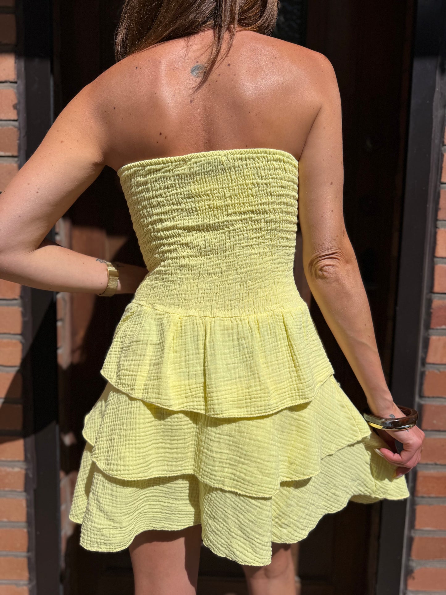 Robe Bustier Coton Jaune