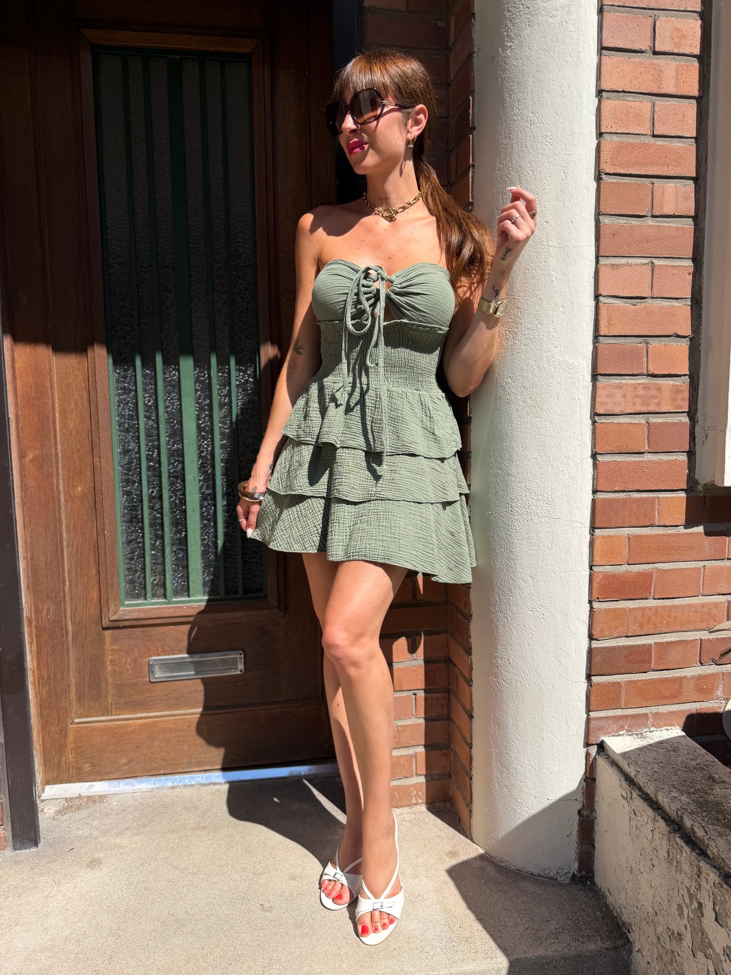 Robe Bustier Coton Kaki