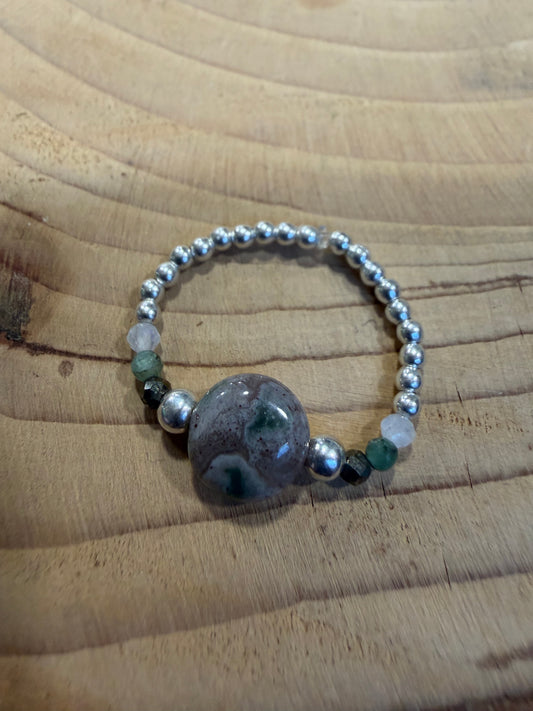 Bague Pierre Vert et Argent