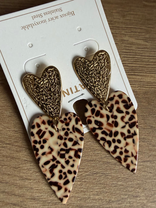 Boucle d’oreille Cœur Léopard Sable