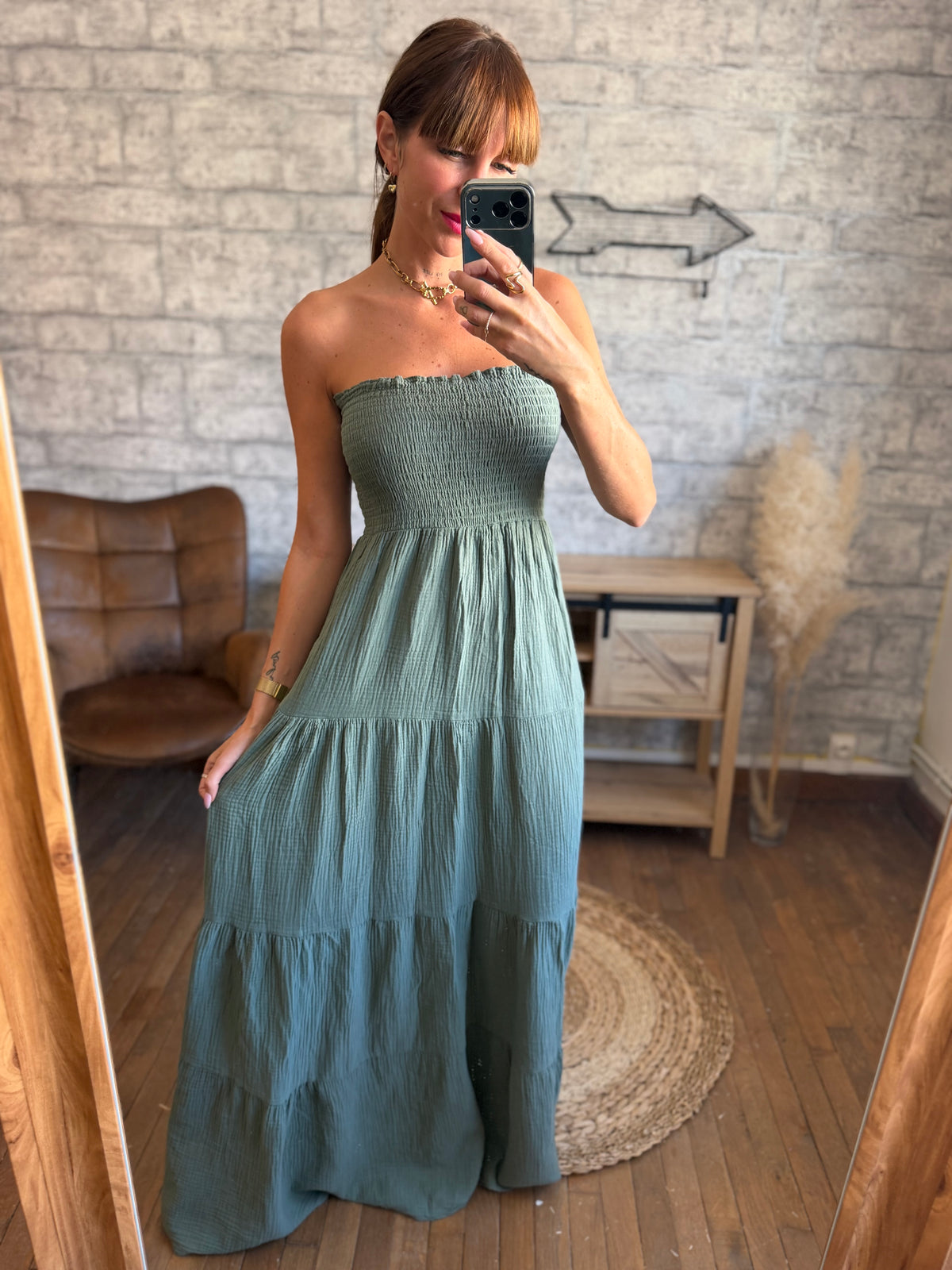 Robe Bustier Coton Kaki