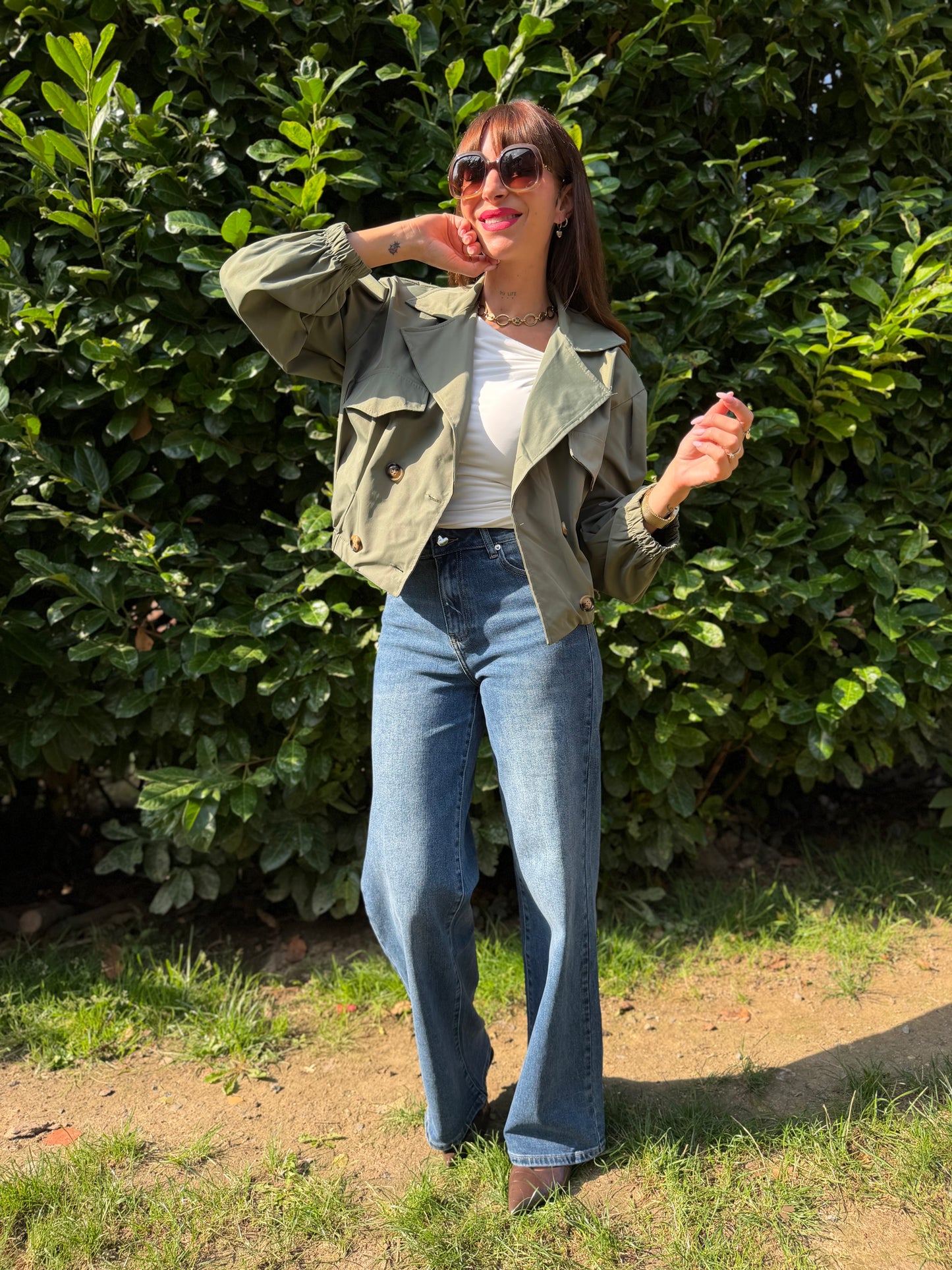 Veste Trench Court Kaki