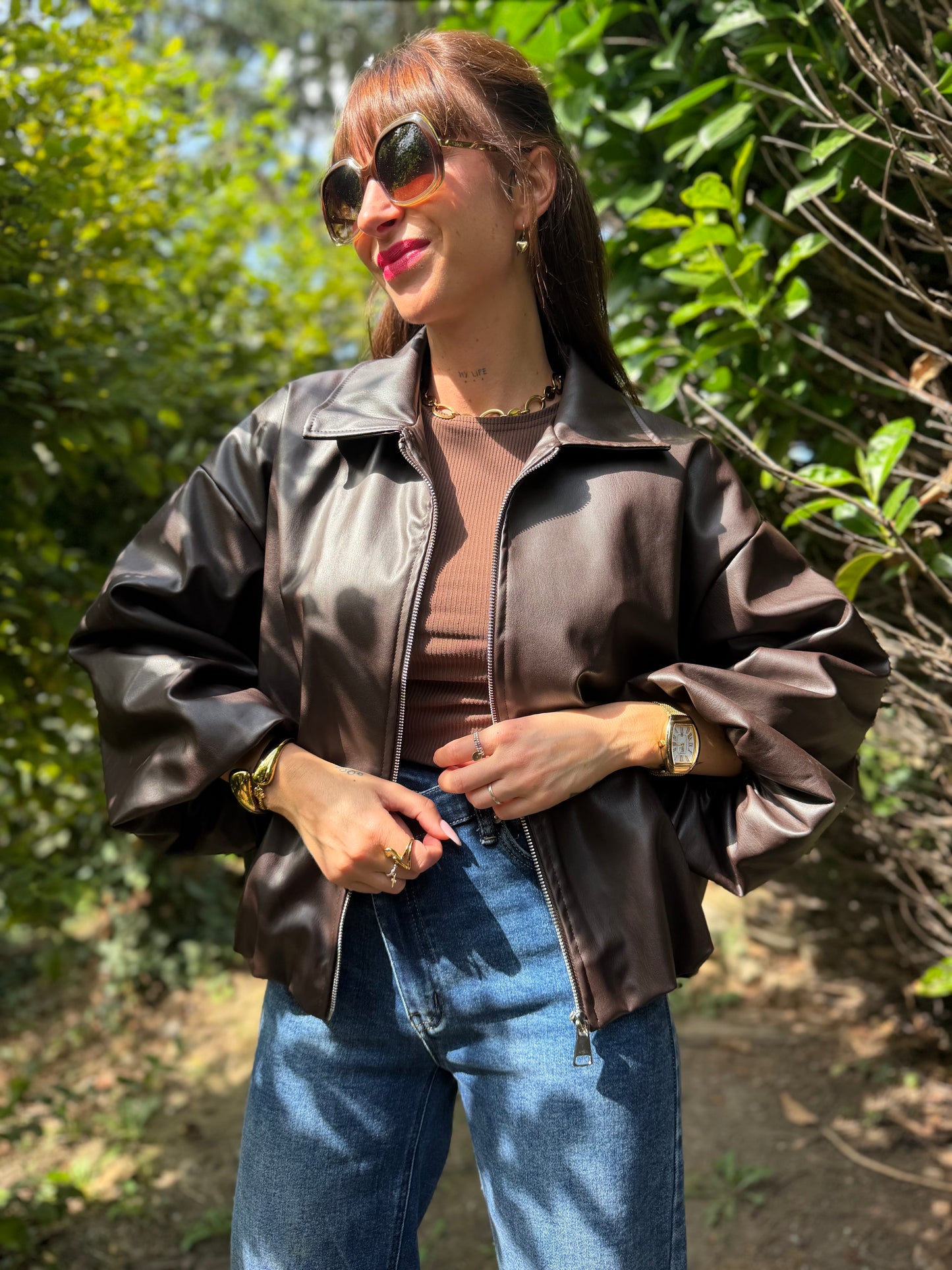 Veste Simili Mao Chocolat