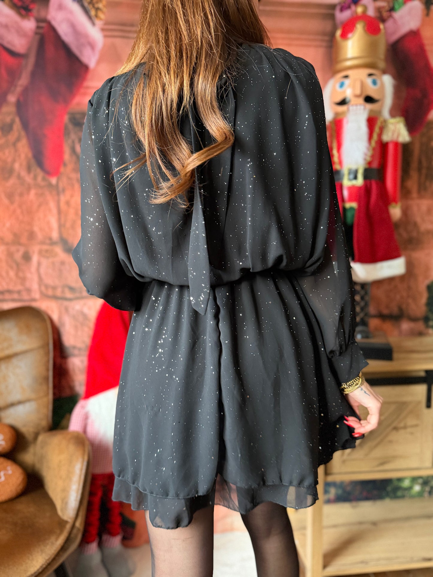 Robe Col Paillettes Noir