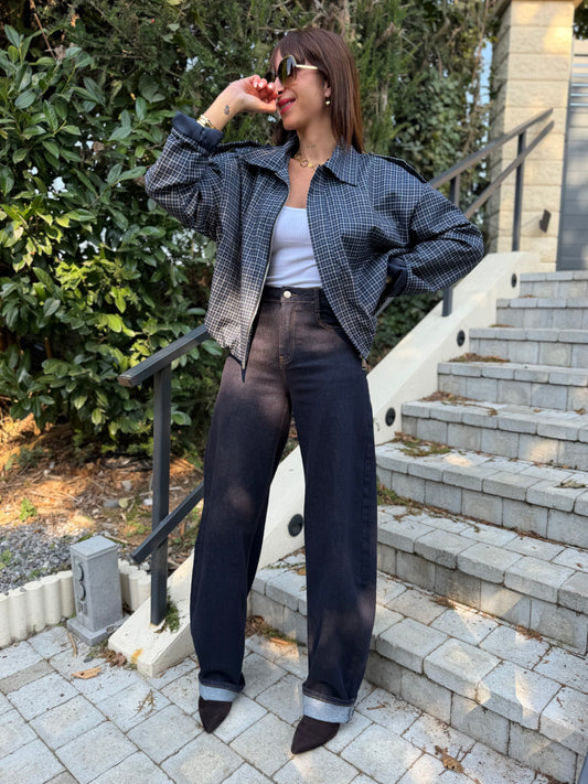 Veste Bomber Carreaux Bleu