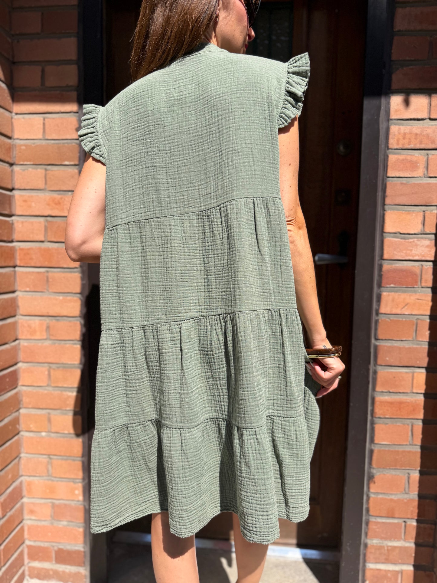 Robe Ample Coton Col V Kaki