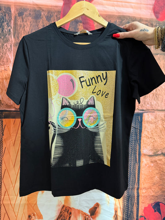 T-Shirt Chat Paillettes