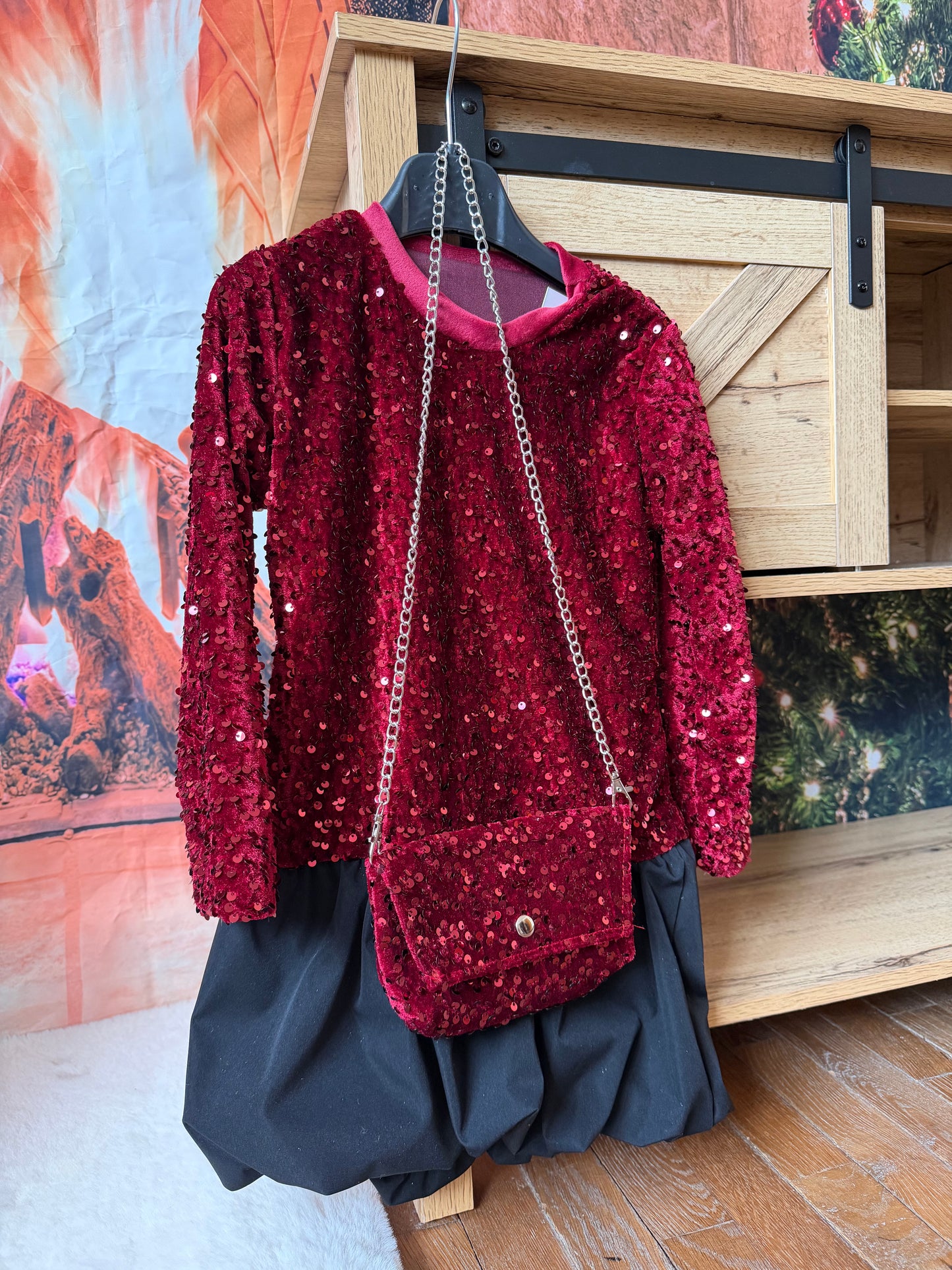 Robe Velours Bi-matière Rouge ENFANT