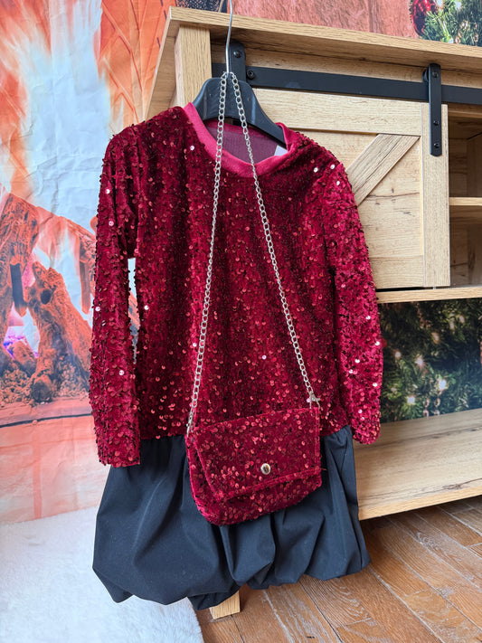 Robe Velours Bi-matière Rouge ENFANT