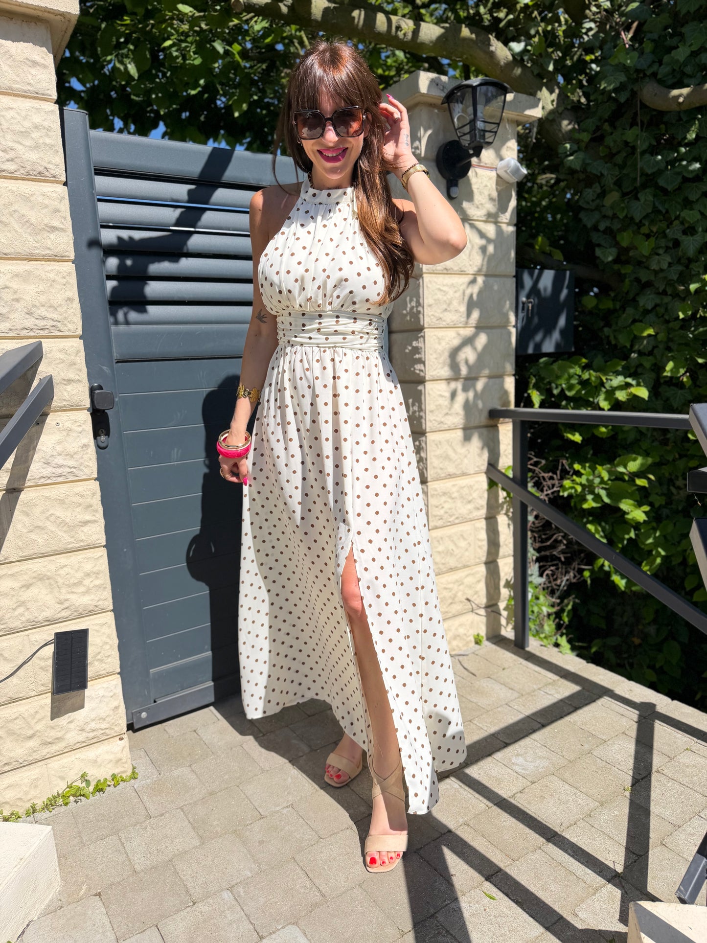 Robe Fente Pois Écru