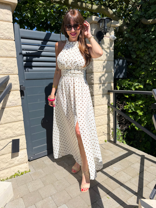Robe Fente Pois Écru