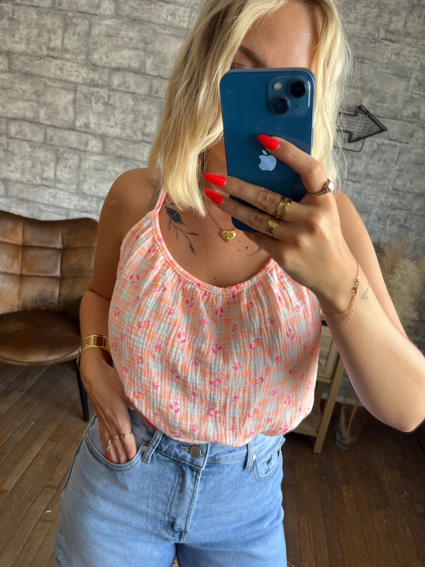 Top Coton Imprimé Orange