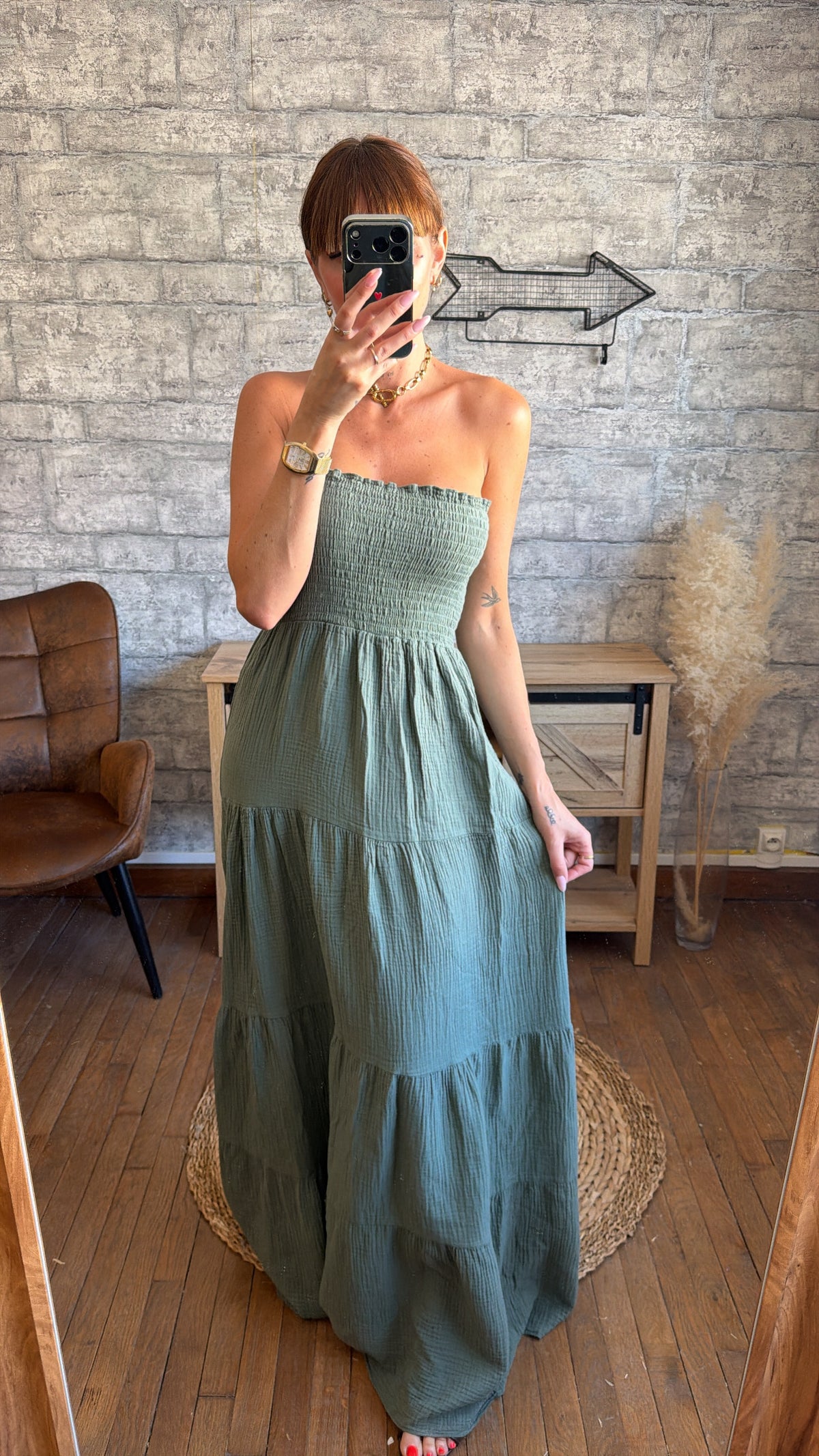 Robe Bustier Coton Kaki