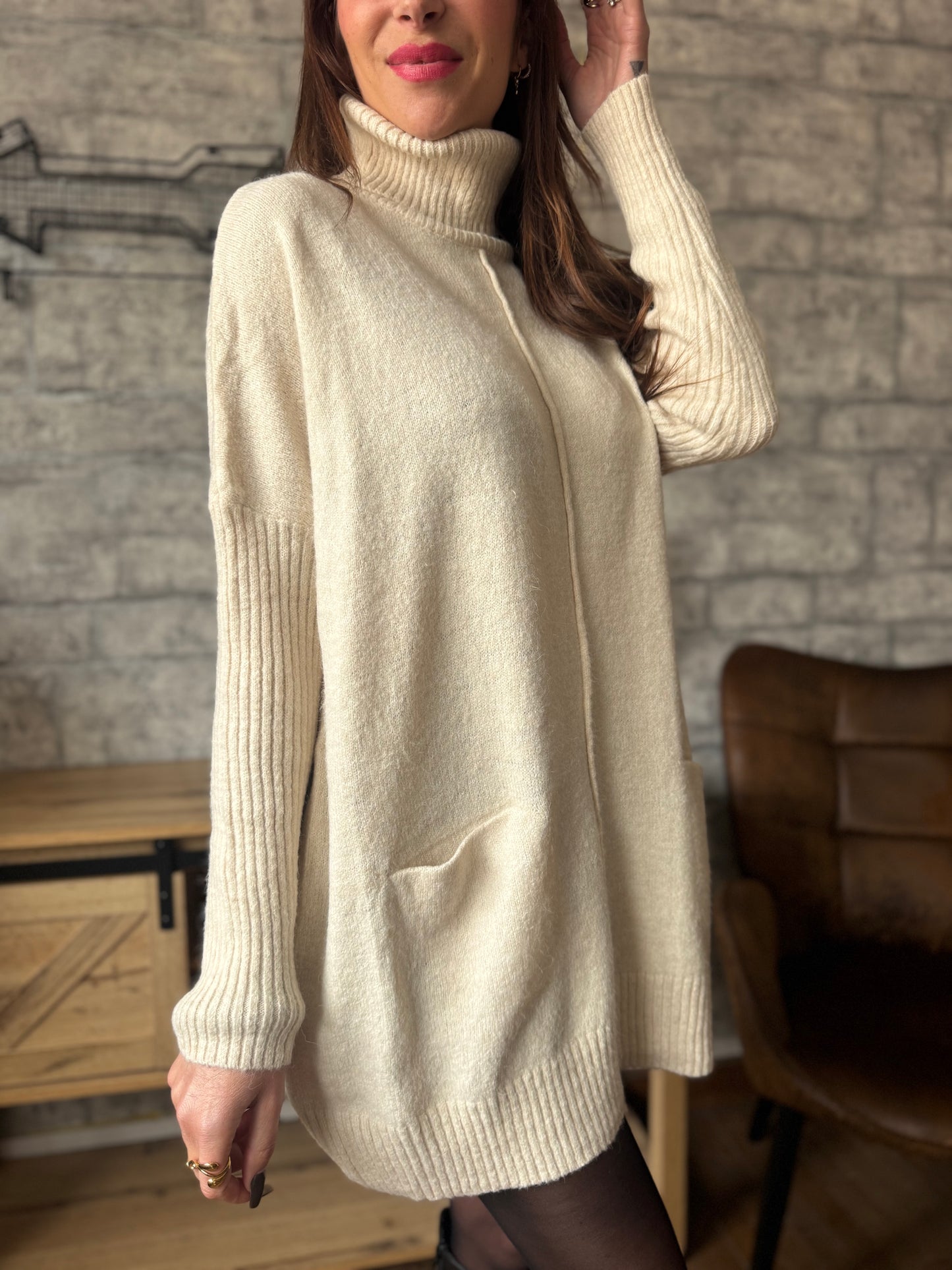 Robe Pull Col Écru