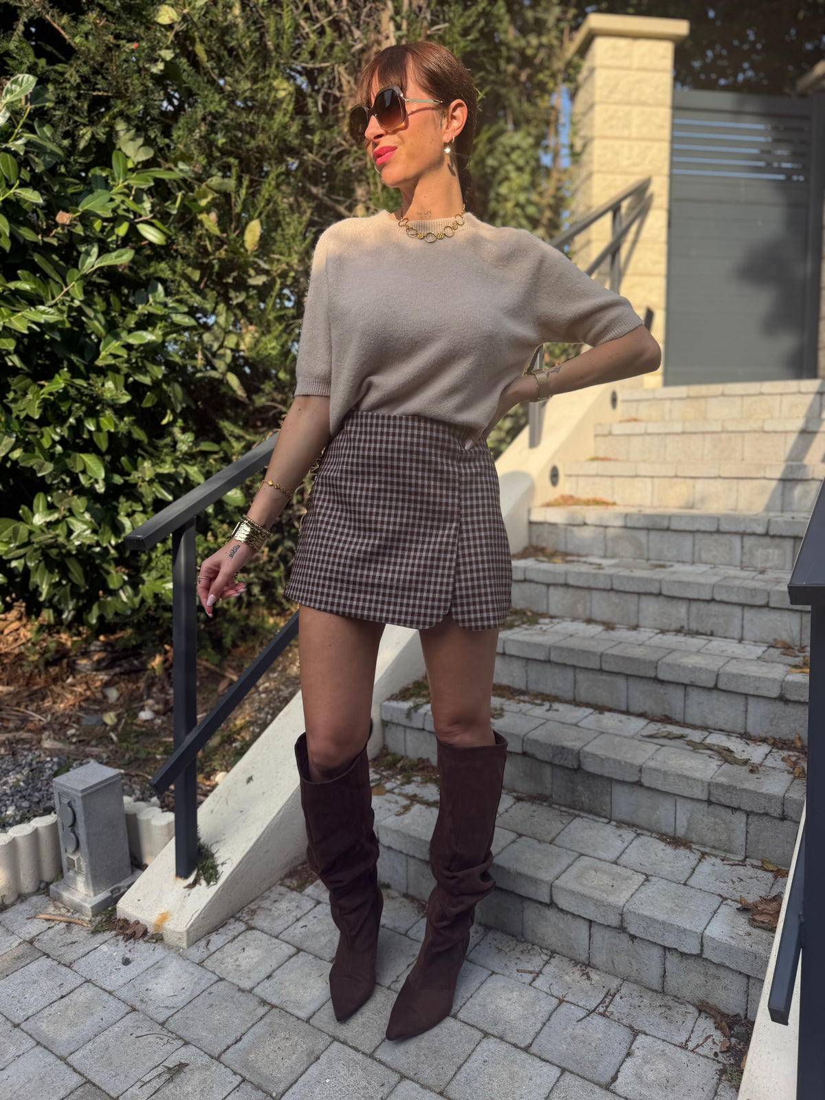 Jupe-Short Carreaux Chocolat