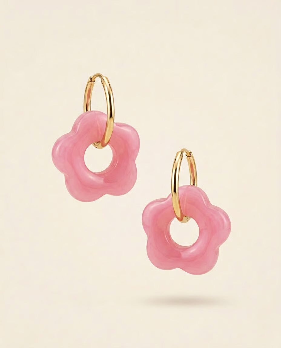 Boucle D’oreille Fleurs Uni Rose