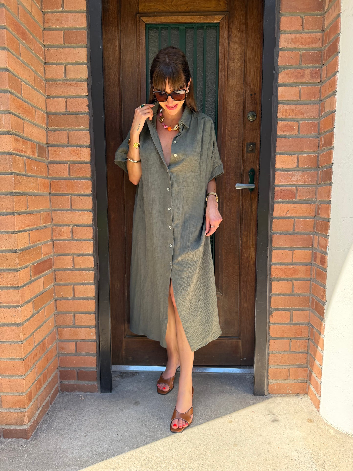 Robe Chemise coton Kaki