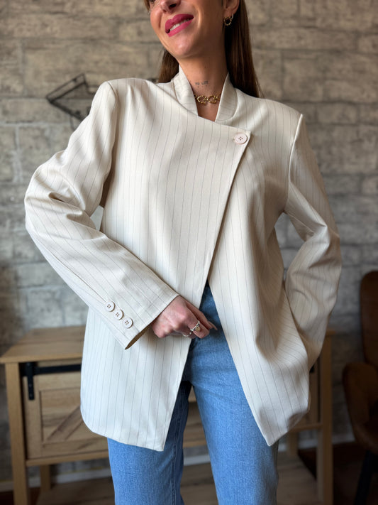Blazer Asymétrique Ligne Écru