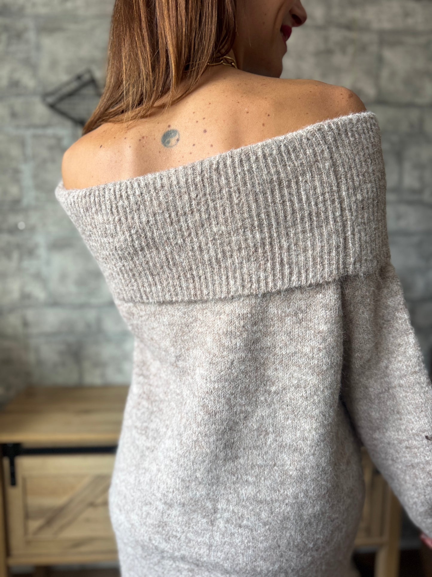 Robe Pull Col Taupe