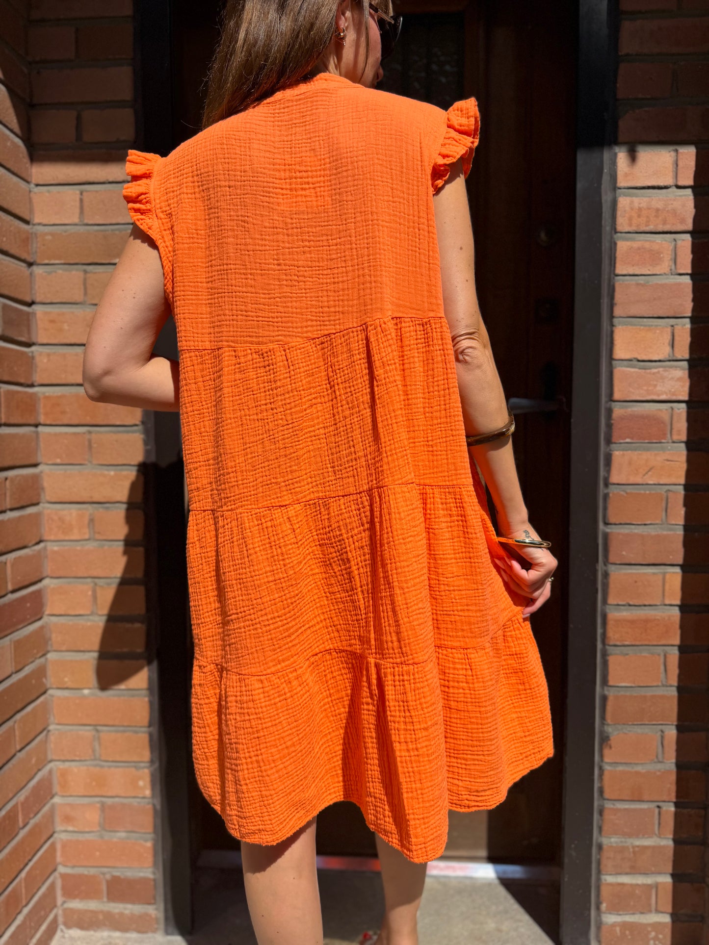 Robe Ample Coton Col V Orange
