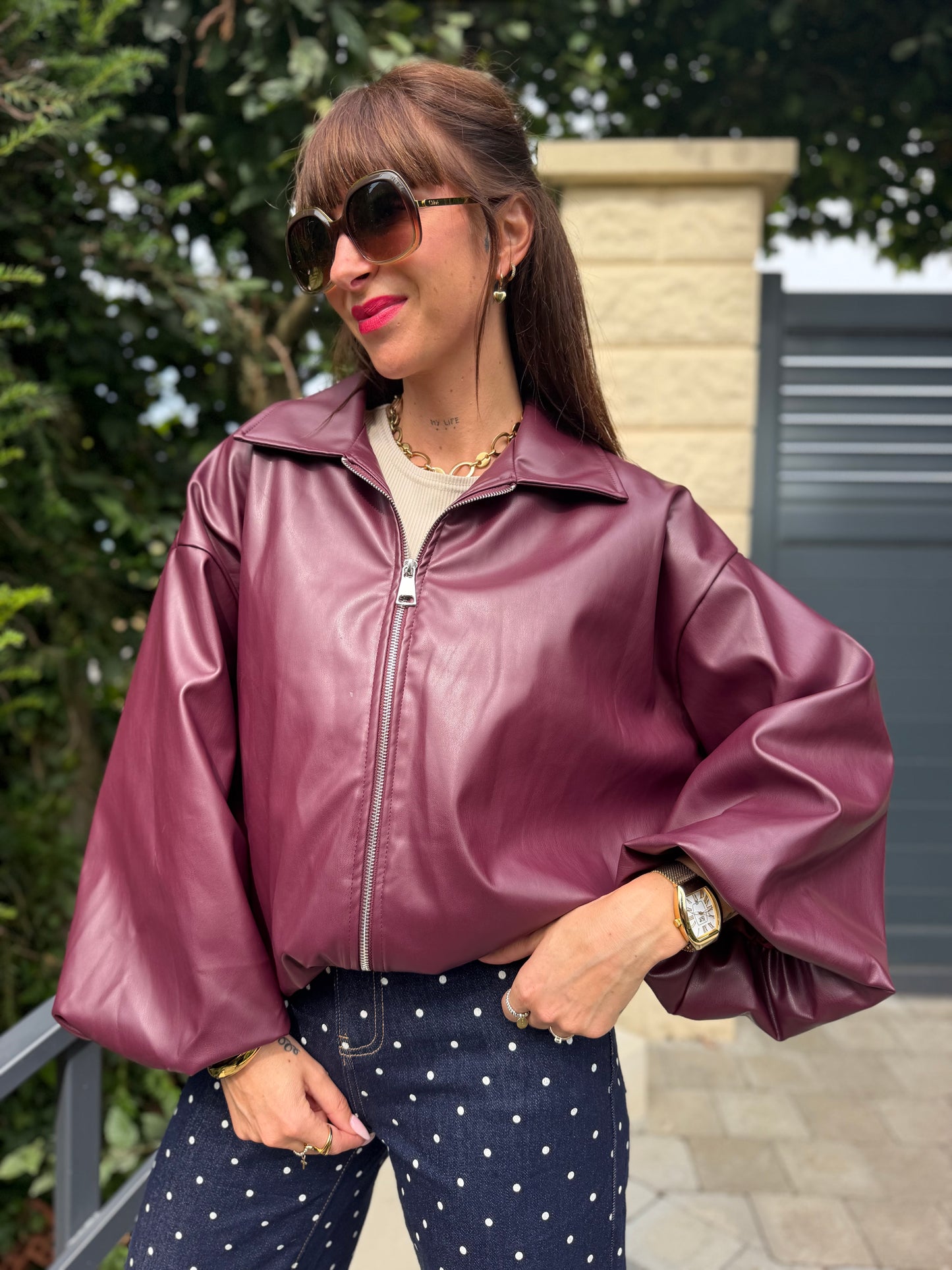Veste Simili Mao Bordeaux