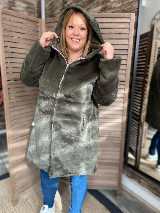 Imperméable Réversible Fourré Kaki Pulpeuse