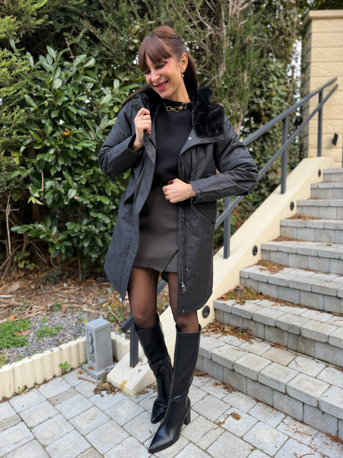 Manteau Fourré Parka Noir