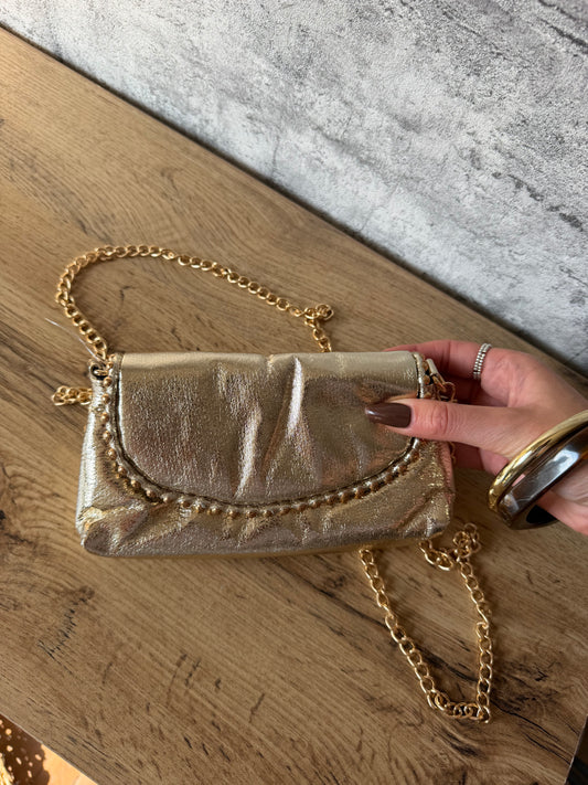 Sac Pochette Doré Clous