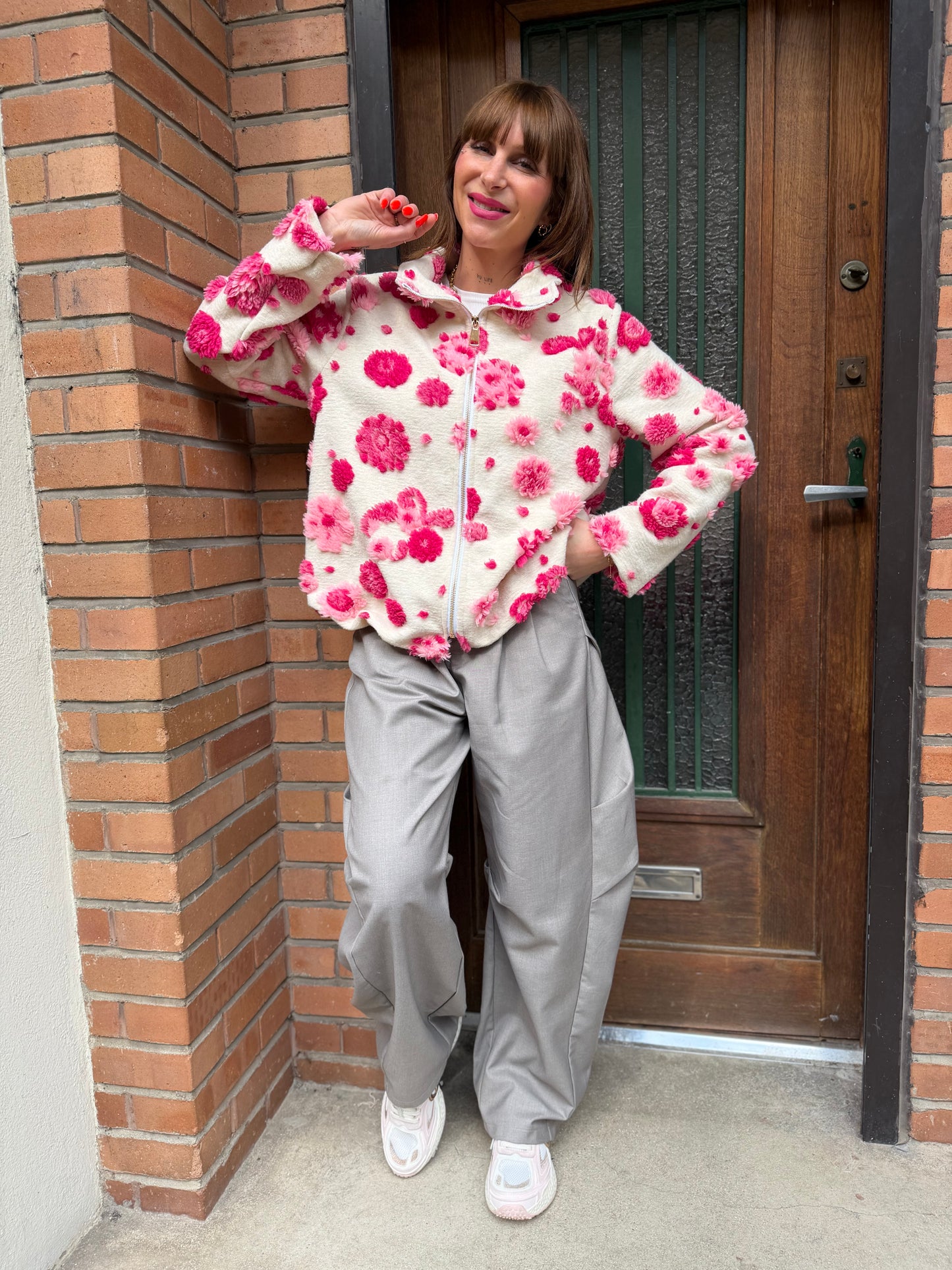 Veste Teddy Fleurs Rose