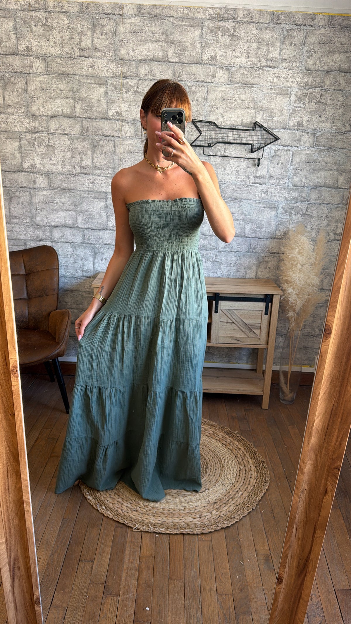 Robe Bustier Coton Kaki