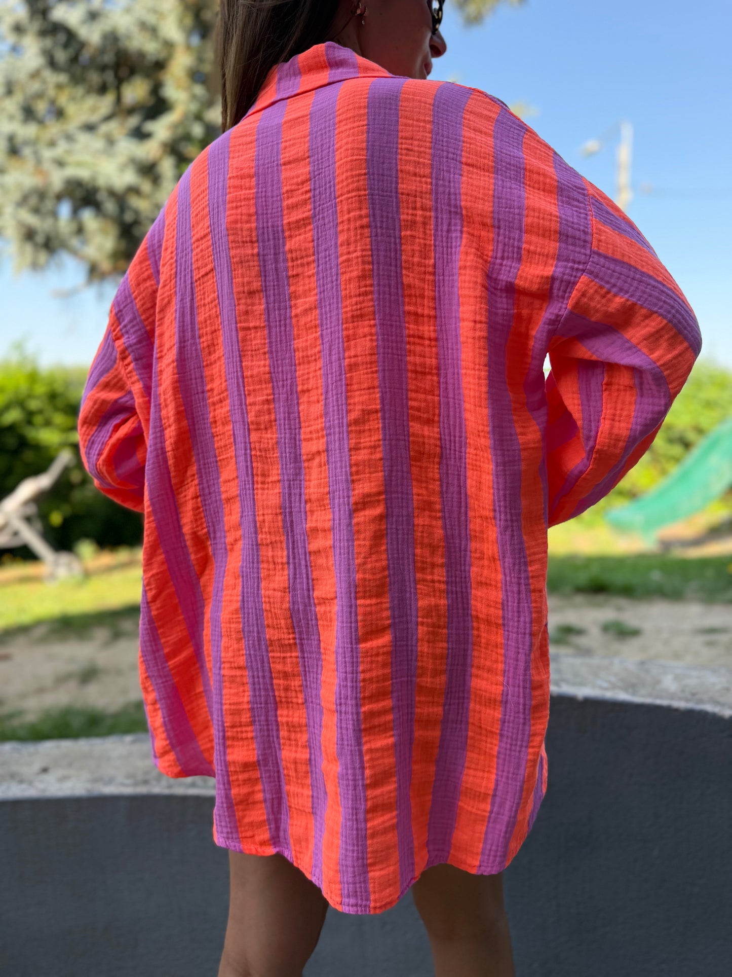 Chemise Coton Rayé Orange