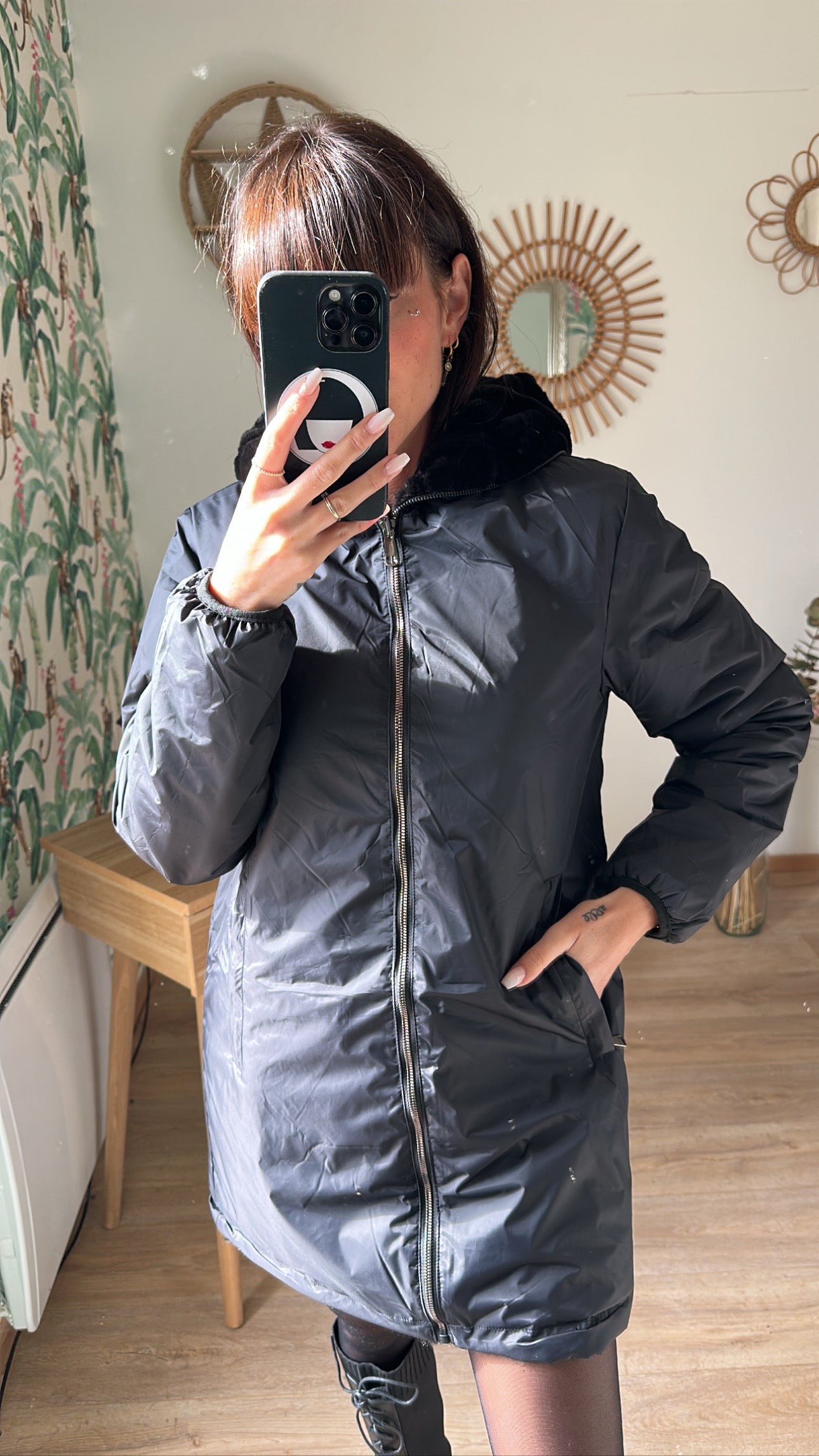 Parka Fourré REVERSIBLE Noire