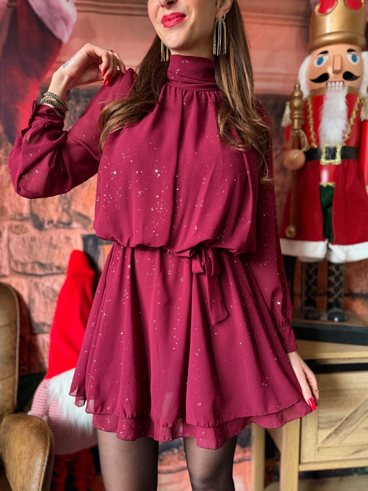 Robe Col Paillettes Bordeaux