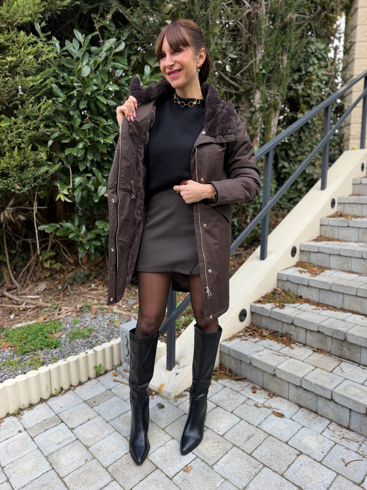 Manteau Fourré Parka Chocolat