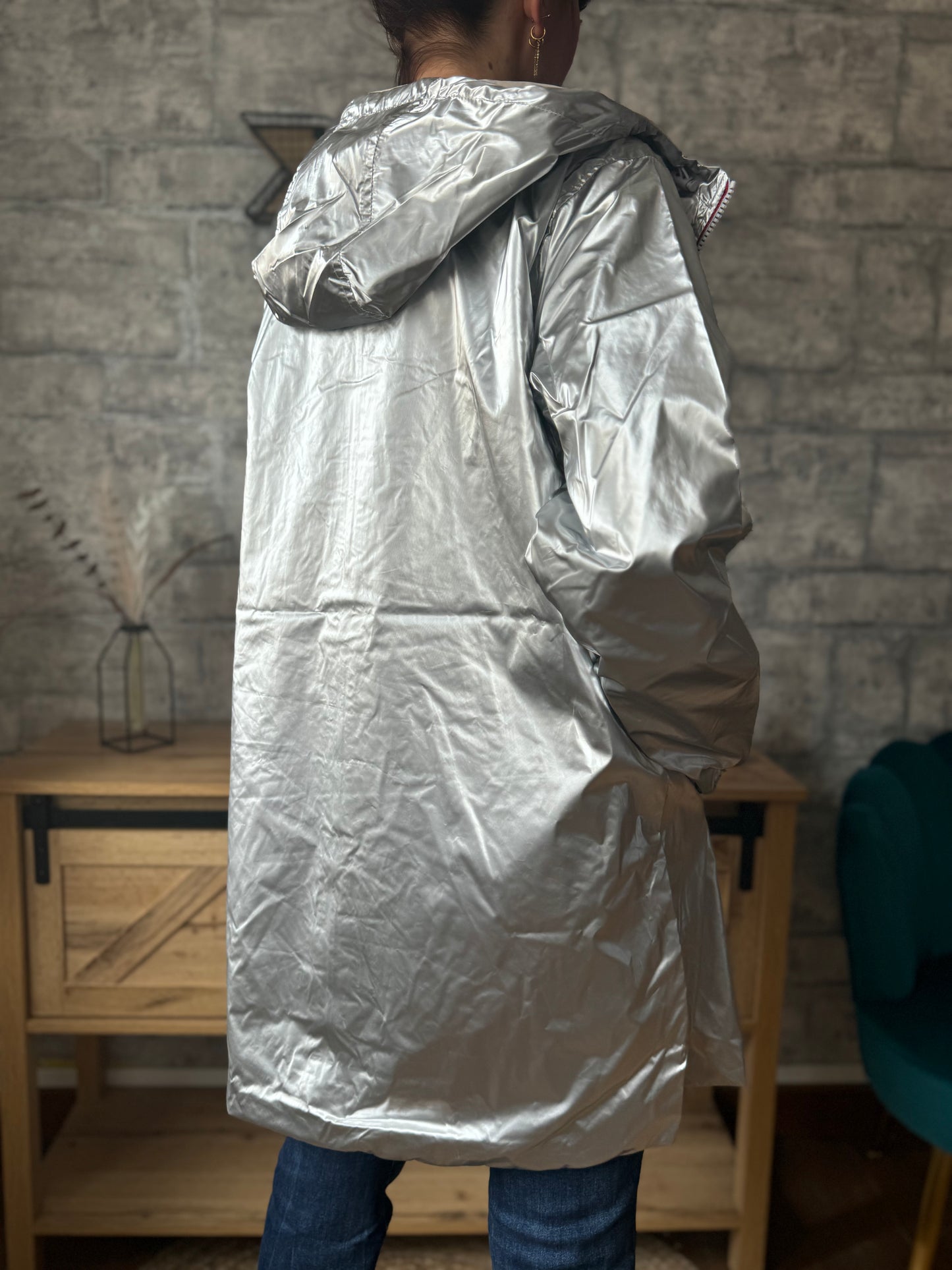 Imperméable Réversible Argenté/Crème