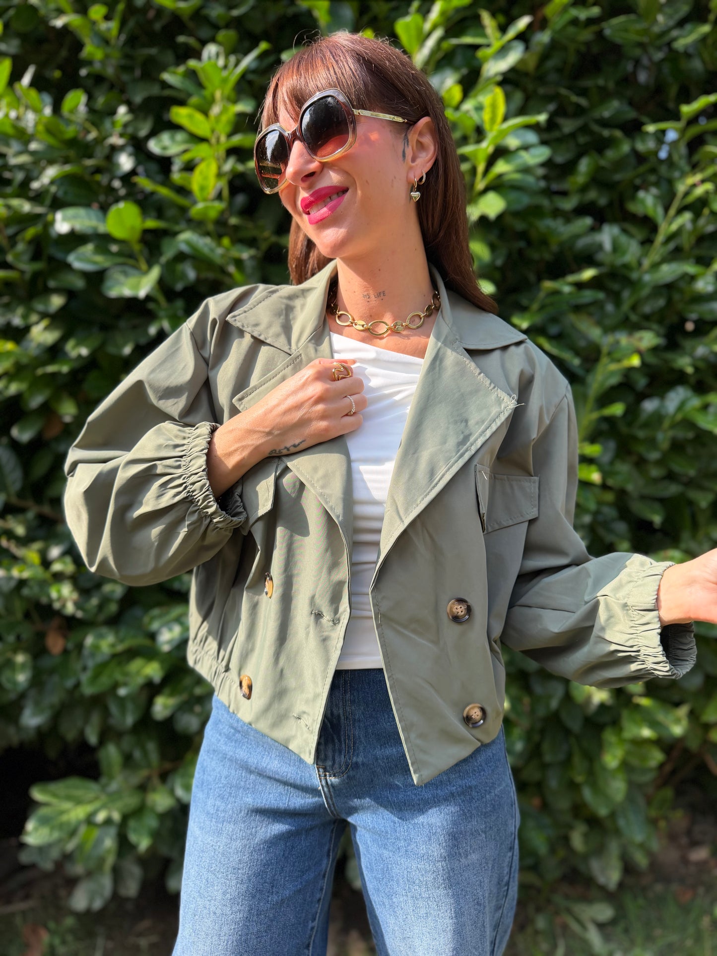Veste Trench Court Kaki
