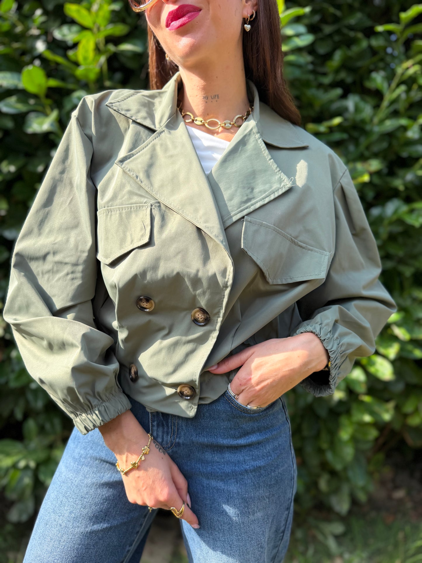 Veste Trench Court Kaki