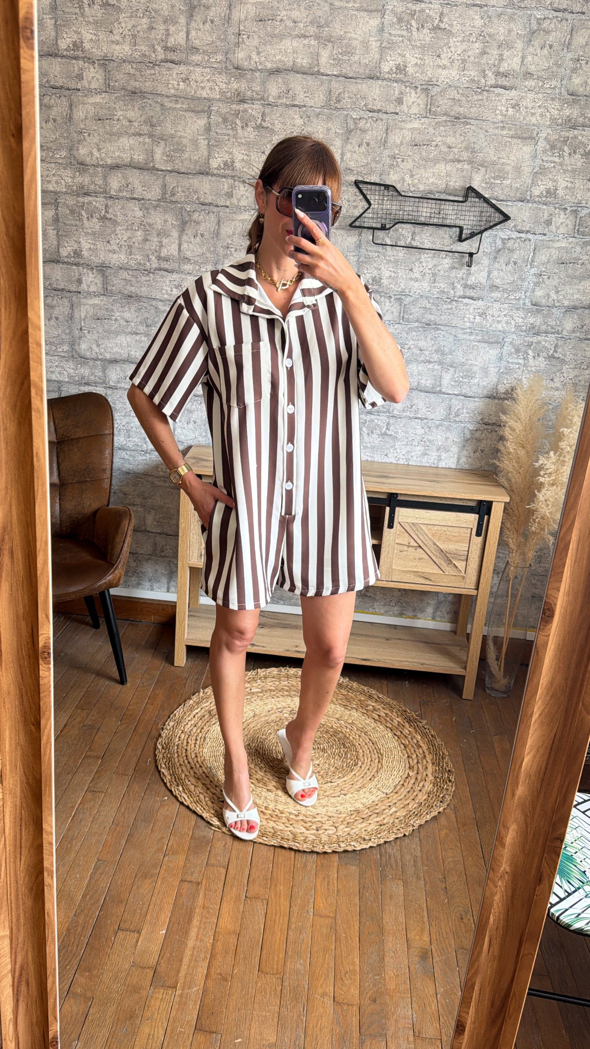 Combi short Rayé Chocolat