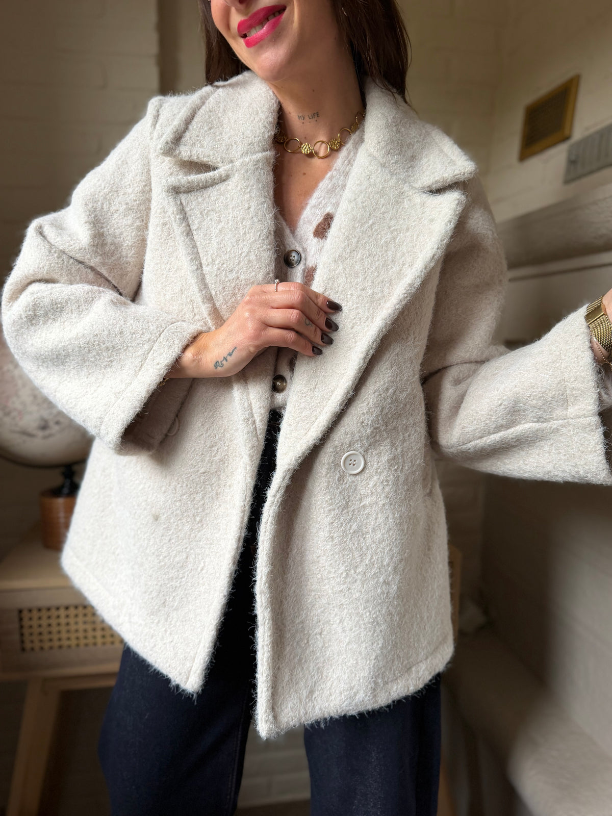 Manteau Bouclette Écru