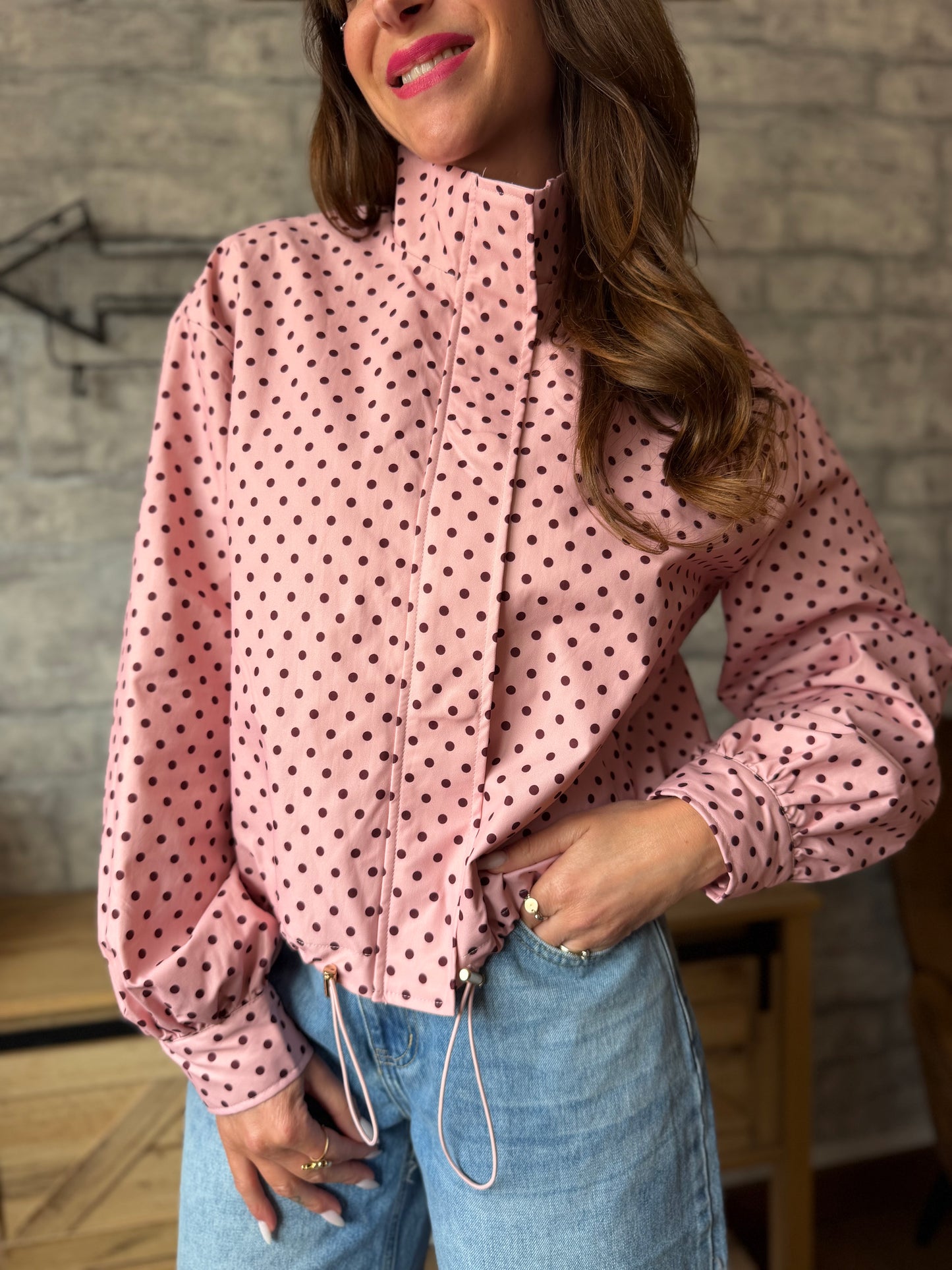 Veste Imperméable Pois Rose