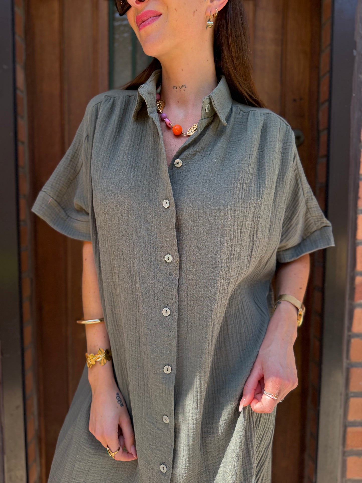 Robe Chemise coton Kaki