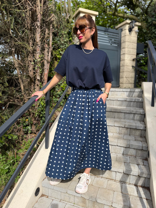 Jupe Coton Pois Bleu Marine