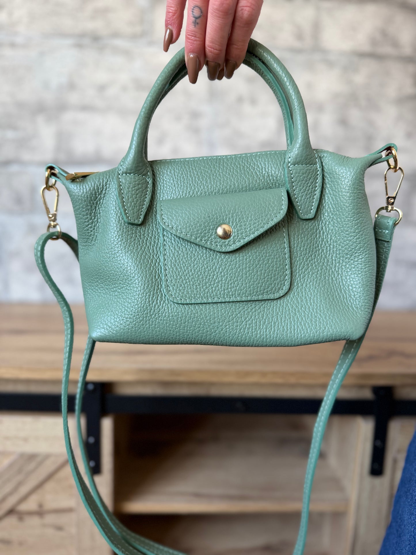 Sac Charles CUIR Vert D’Eau