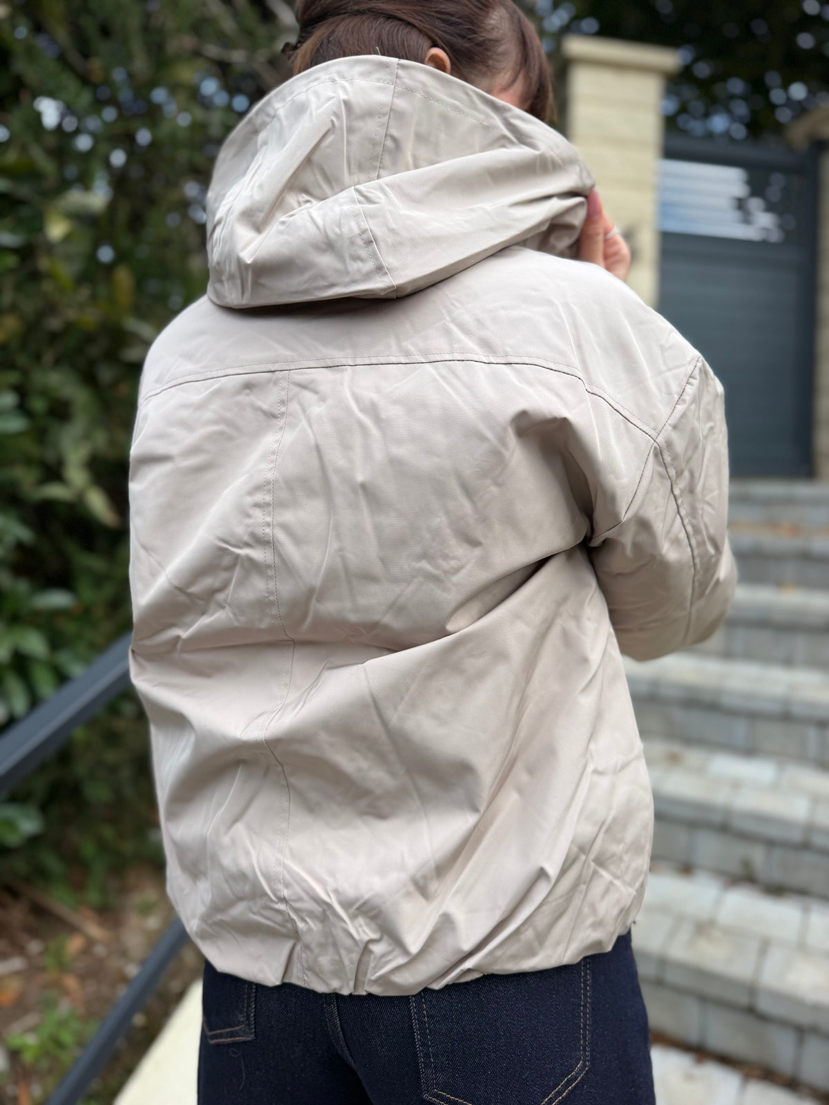 Manteau Court Capuche Ecru