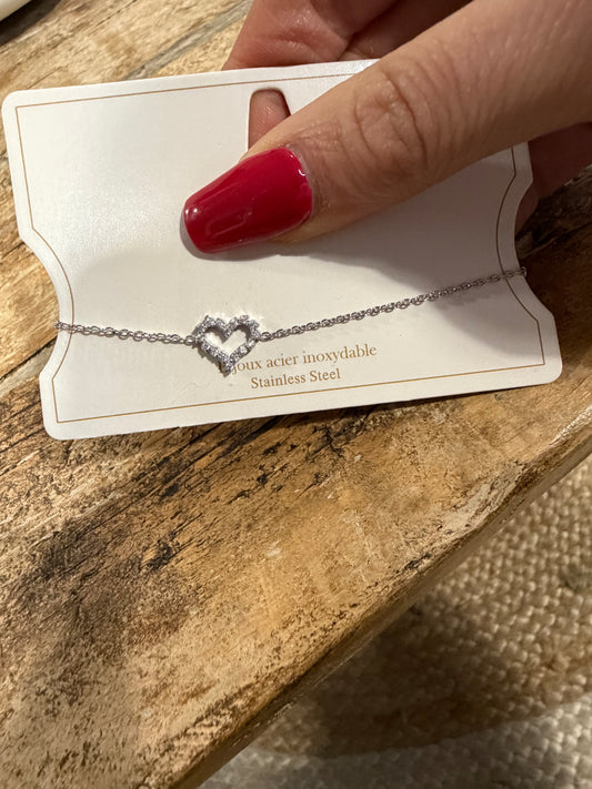 Bracelet Coeur strass Argenté