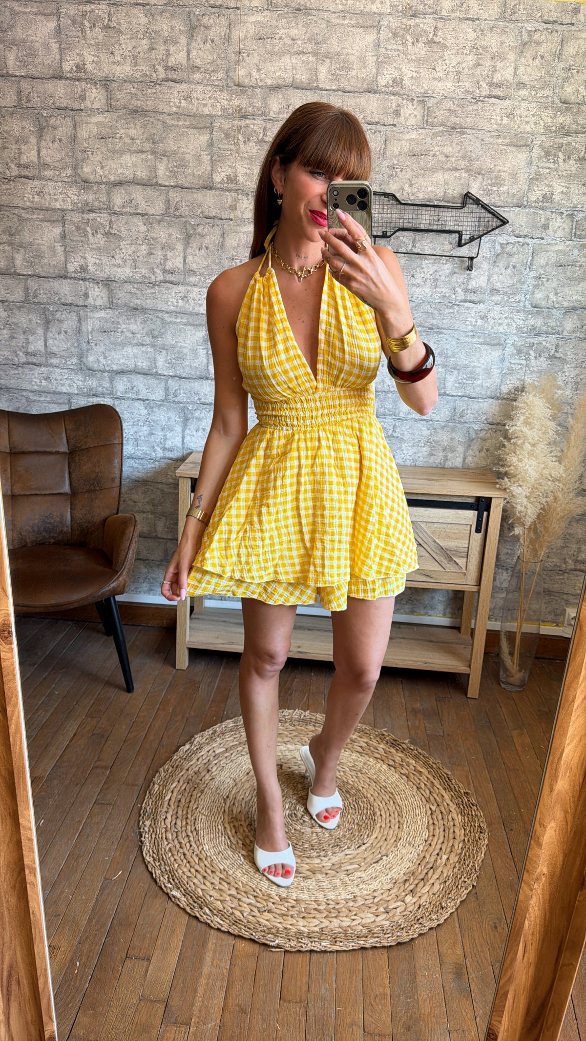 Combishort Coton Vichy Jaune
