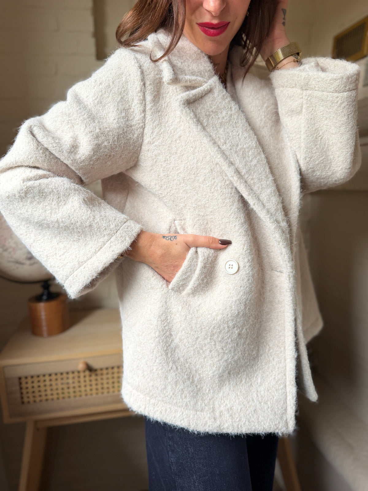 Manteau Bouclette Écru