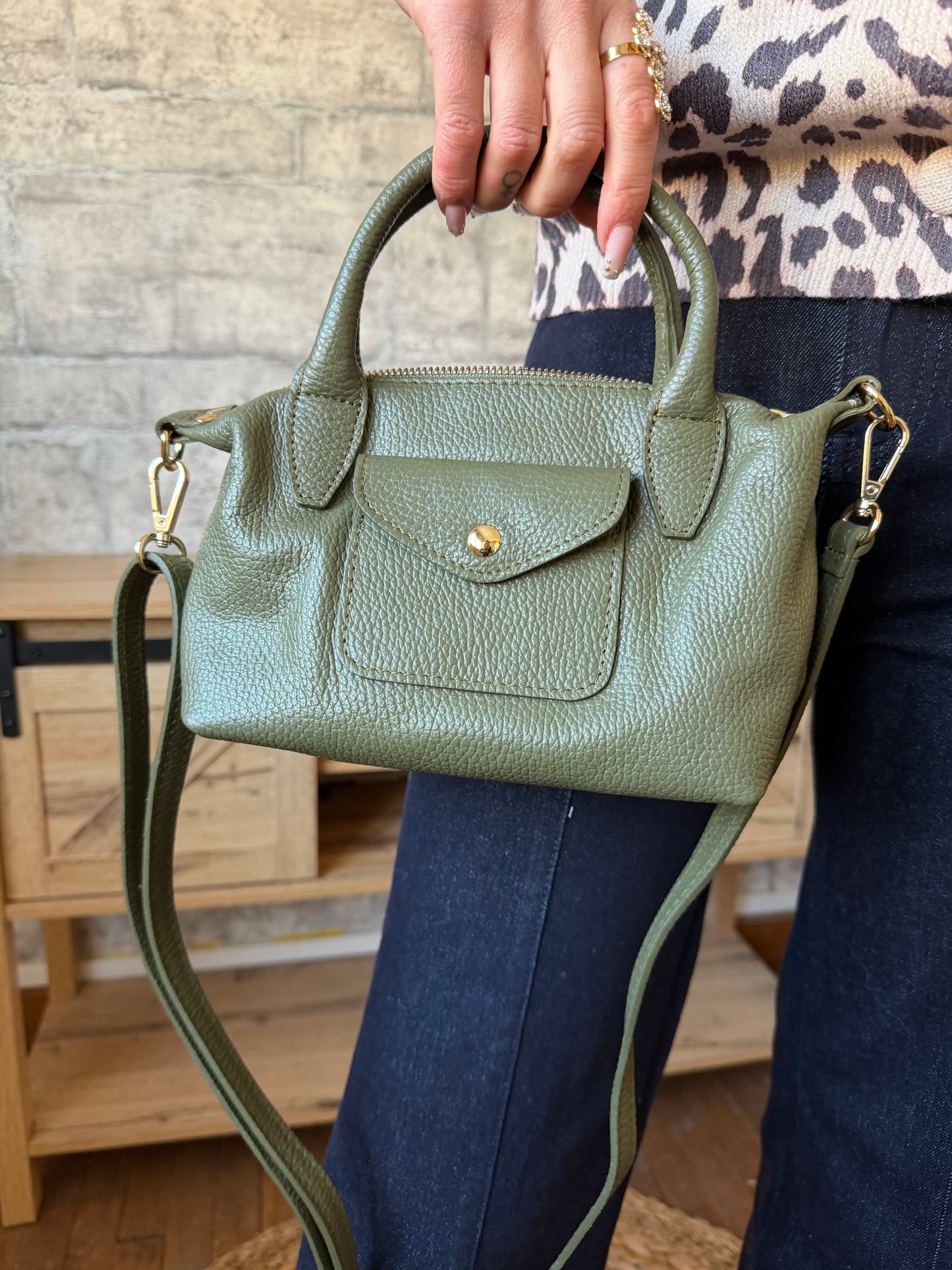Sac Charles CUIR Kaki