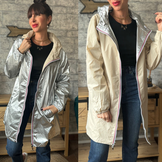 Imperméable Réversible Argenté/Crème