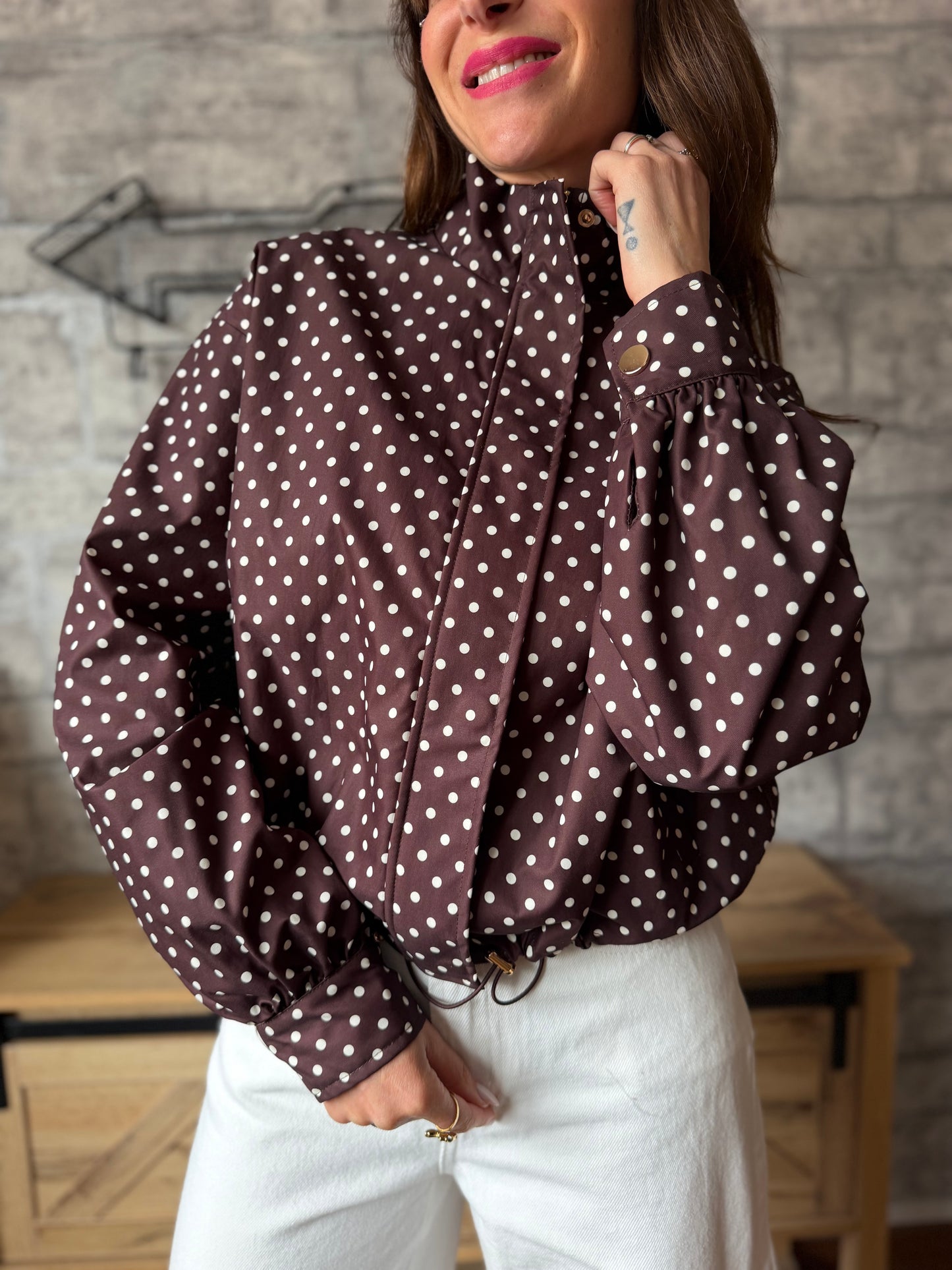 Veste Imperméable Pois Marron